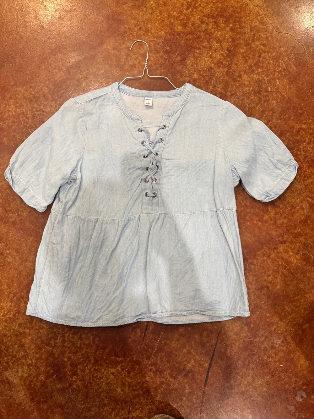 Old Navy Light Blue Lace-Up Peasant Tunic Top